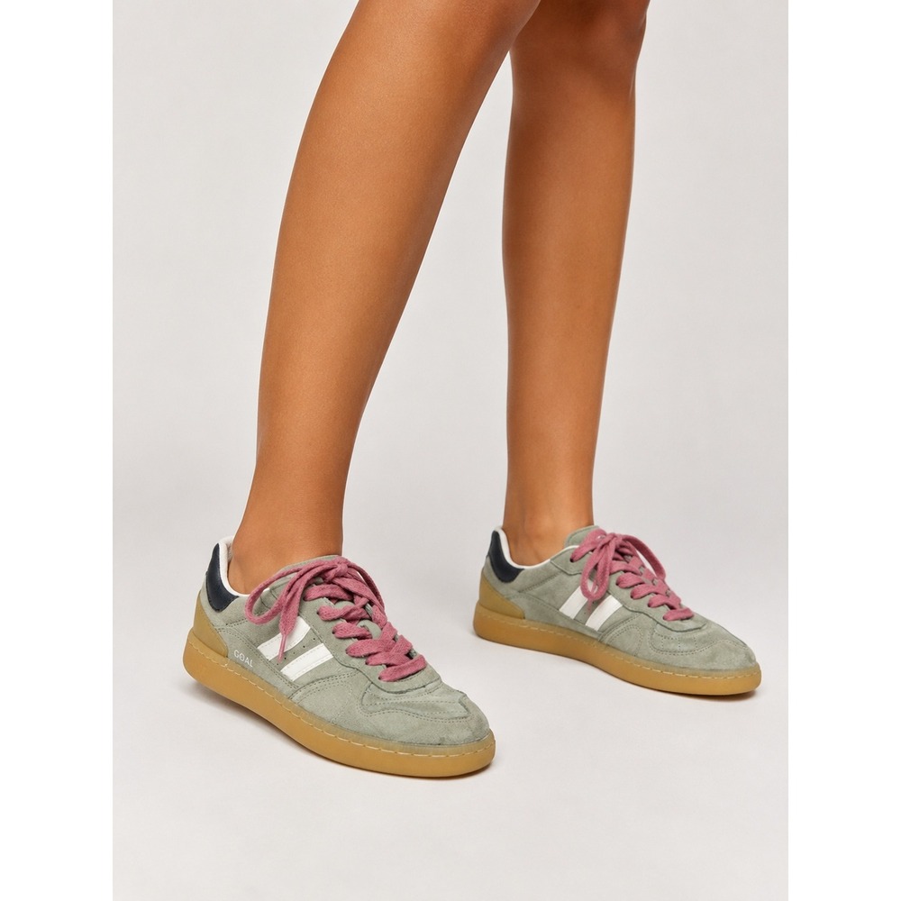 Coolway Goal Sage Green Suede Retro Soccer Sneakers Pink Laces US 6 EU 37